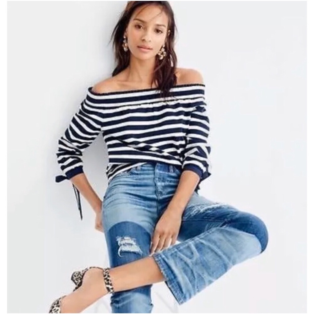 J. Crew Striped Off-the-Shoulder Top Sz Small
